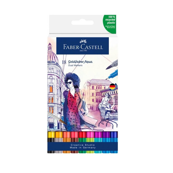 Комплект маркери с 2 разтворими краища Goldfaber Faber-Castell - 18