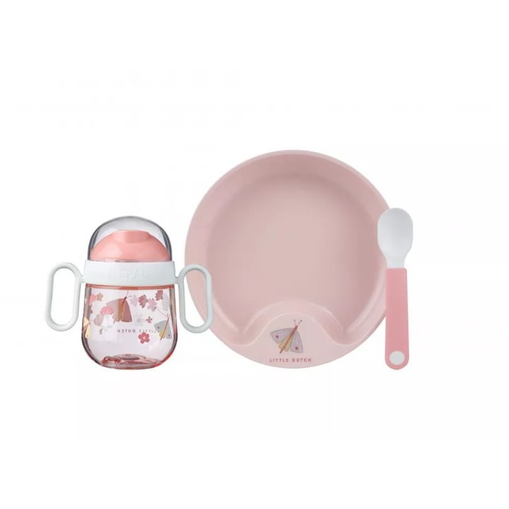Set pentru masa copilului 3 piese flowers & butterflies Little Dutch roz