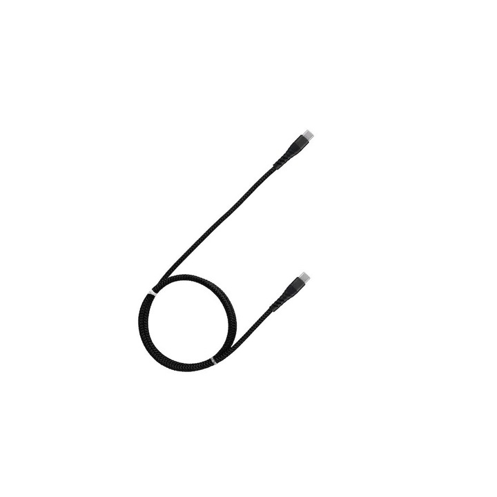 Cablu de incarcare pentru telefon sau tableta, conectori 2 x USB Type-C, textil, lungime 3m, Negru