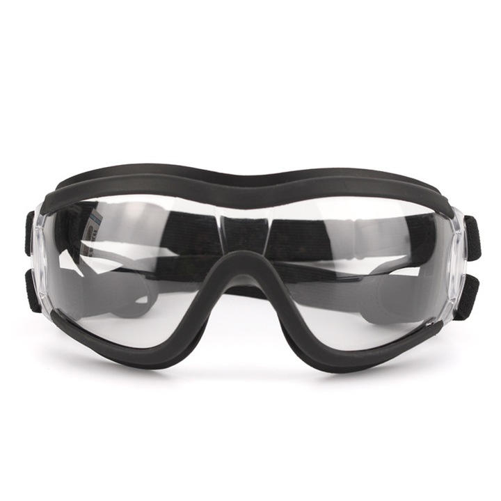 Ochelari de protectie pentru caini, lentile curbate, anti-ceata, negru/Transparent