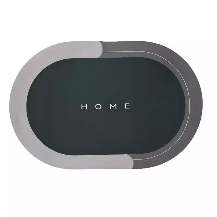 Covoras de Baie Antiderapant SIKS, Model „Home”, Oval, 57.5 x 40 cm, Verde / Gri