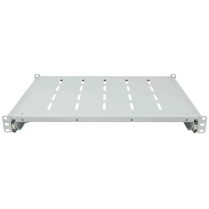 Raft culisant INTELLINET 1U pentru rack 19″, adancime 350mm, pentru cabinete cu adancime de 600-800mm, sarcina maxima 35Kg, vopsea antistatic, otel 1.5mm, gri