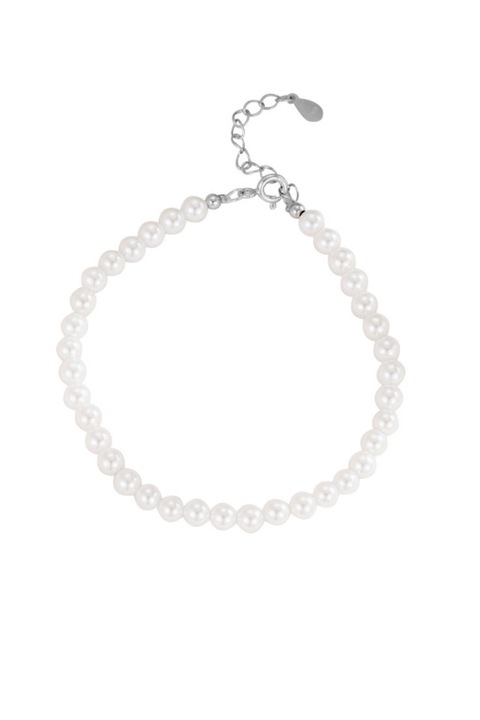 Bratara Shell din perle de scoica albe de 5 mm si accesorii din argint 925, lungime ajustabila