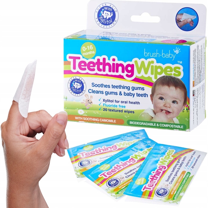 Детски кърпички за зъби, Brush Baby, 20 броя, възраст 0-16 месеца