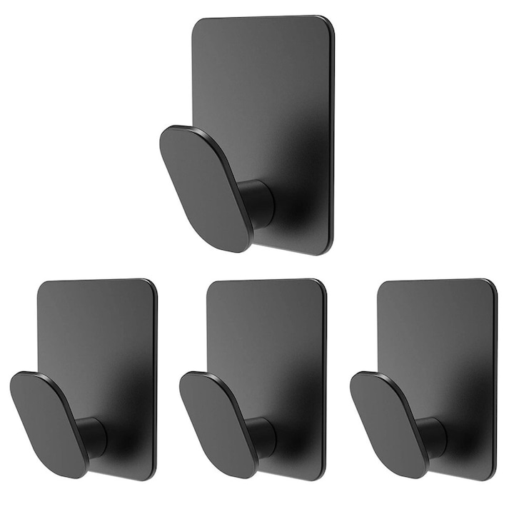 Cuier cu adeziv super rezistent, pentru baie sau bucatarie, Inox, Negru