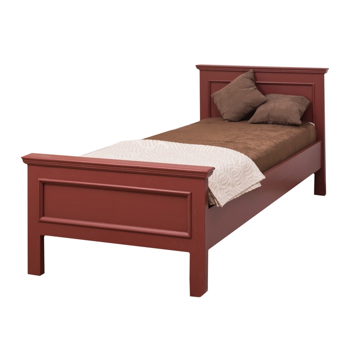 Pat 90x200 - culoare bordo, vopsit, 100% lemn masiv