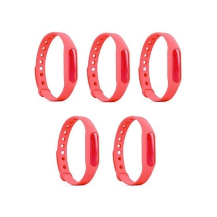 Bratari Antitantari si Insecte Zburatoare, Impermeabile si Rezistente la Praf si Socuri, pentru Copii si Adulti, Set 5 bucati, Durabilitate 4 Saptamani, Roz, GARAMI SHOP