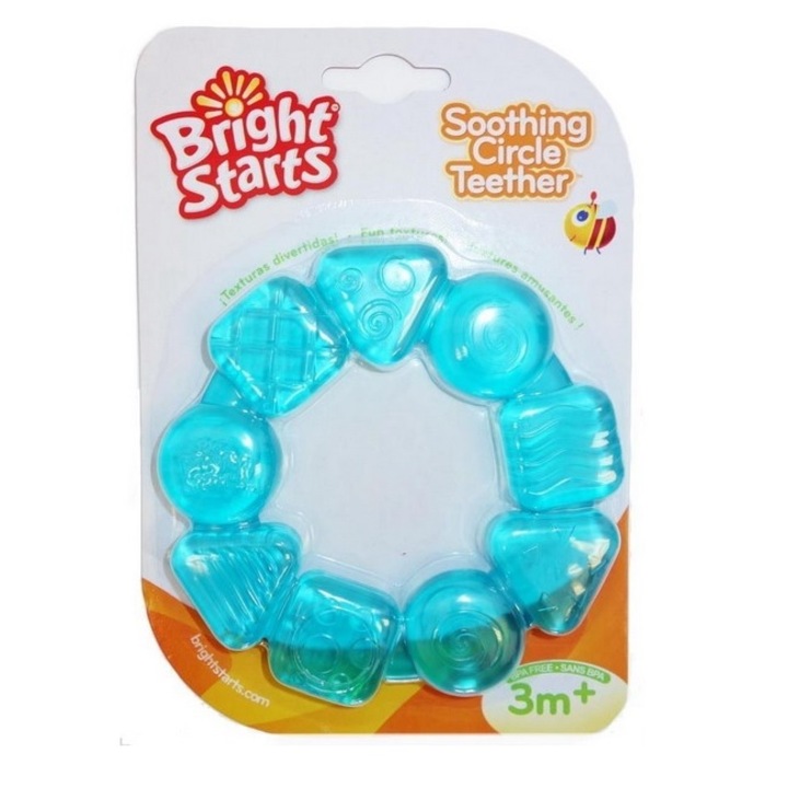 Baby Teether szilikon gyűrű Bright Starts, fogmosáshoz, 3+ hónapos, kék