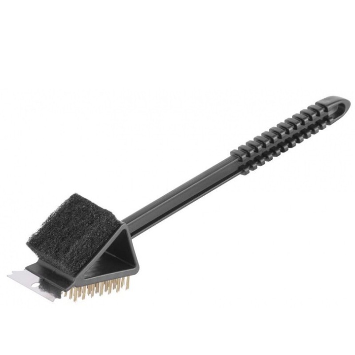 Perie pentru gratar 3in1, dimensiune 36x7.1x8 cm, cu spaclu si burete de sarma