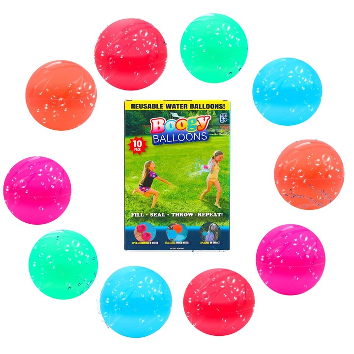 Set 10 baloane de apa, Silicon, Reutilizabile, 5ani+, Multicolor