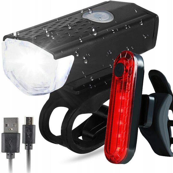 Welora Kerékpár lámpa készlet, fényszóró és stop LED, szuper fényes, USB-n keresztül újratölthető akkumulátor, 3 világítási mód, vízálló, fekete