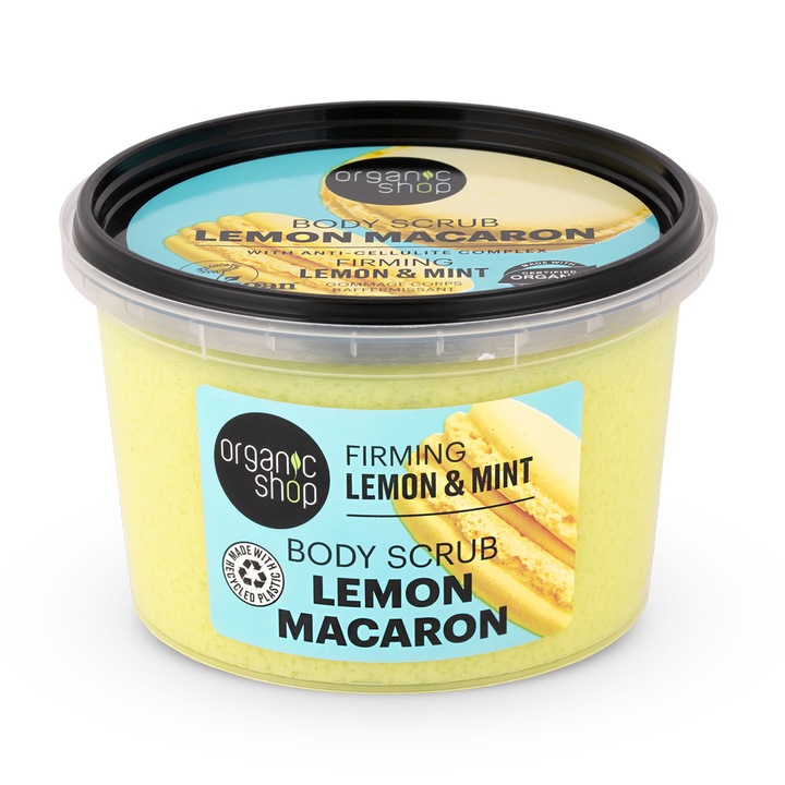 Scrub de corp pentru fermitate cu lamaie si menta Organic Shop Lemon Macaron, 250 ml