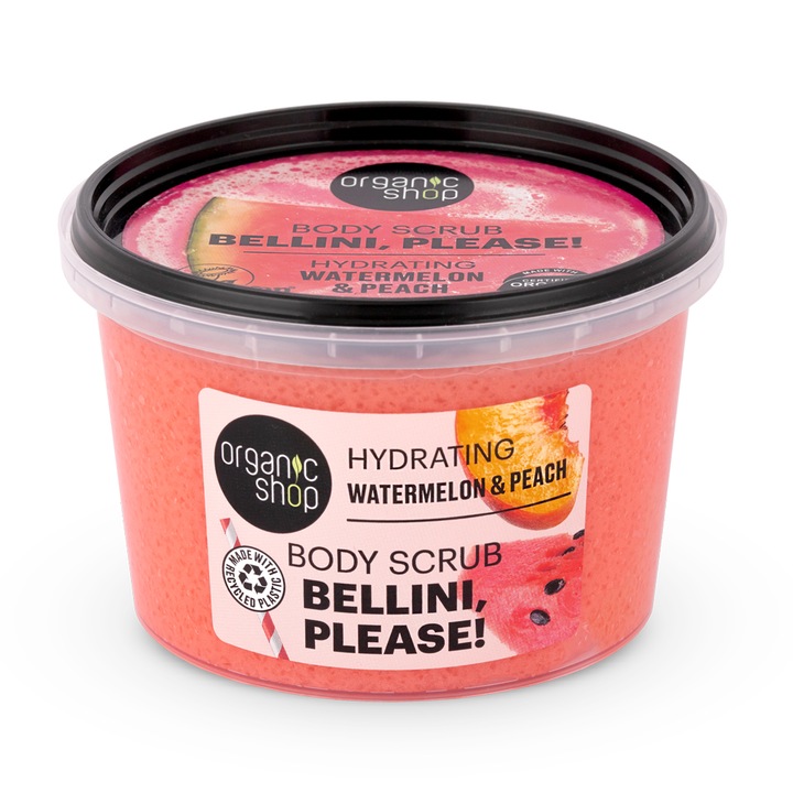 Scrub de corp hidratant cu pepene si piersica Organic Shop Bellini, please!, 250 ml