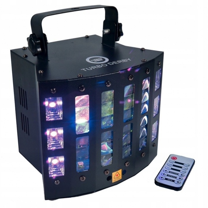 urbo Derby Осветителна техника, LIGHT4ME, метална, LED RGBW, лазерна, UV, стробоскопична, 20x23.5x16cm, черна