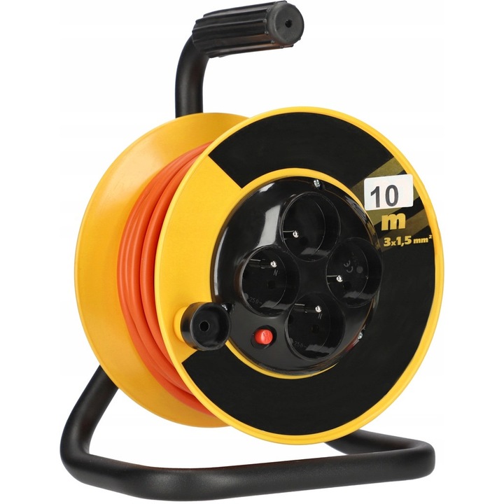 Hosszabbító kábel orsón dobbal, Kotarbau, 4 aljzat, 10 m, fekete/narancs
