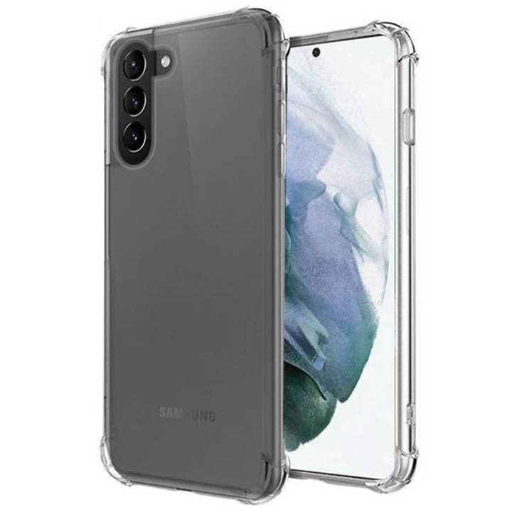 Ütésálló tok kompatibilis a Samsung Galaxy S21 Plus készülékkel, Supreme Protection, Leejtésálló, Ütésálló, További védelem a sarkoknál, Minimalista kialakítás, 1,5 mm, Átlátszó