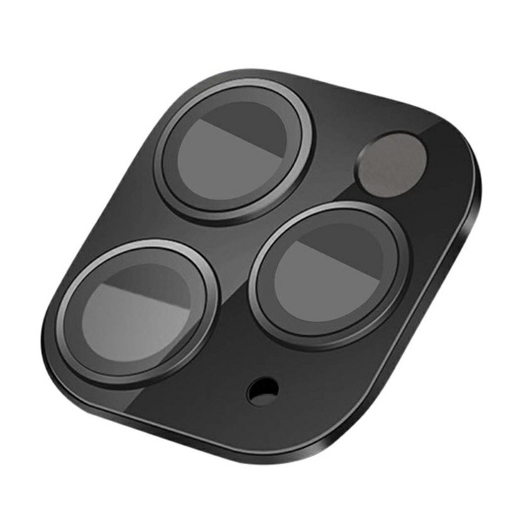 Folie de protectie pentru camera iPhone 11 Pro MAX, sticla securizata, duritate 9H, culoare negru, dedicata modelului iPhone 11 Pro MAX