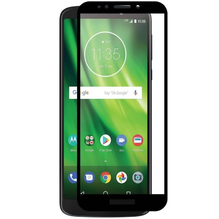 Moto G6 Play védőfólia, teljes képernyő, 9H ellenállás, edzett üveg, fekete, BBL325