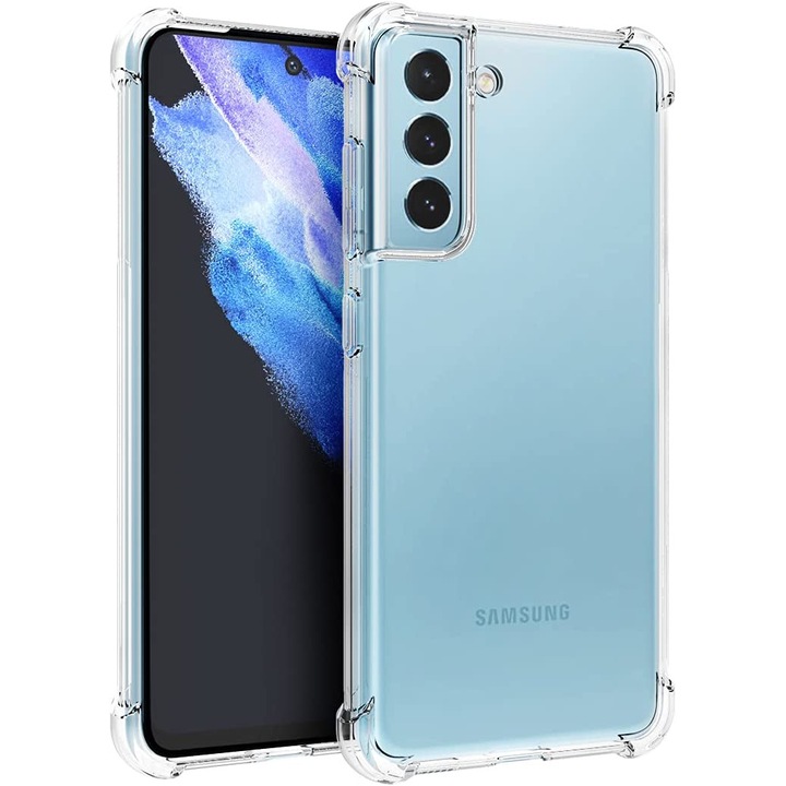 Átlátszó vékony tok kompatibilis Samsung Galaxy S21 FE-vel, ütésálló, megerősített sarkok, csúszásgátló szilikon, ISAG