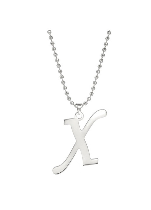 Colier cu litera, 44 cm, Otel, Fara nichel, Argintiu