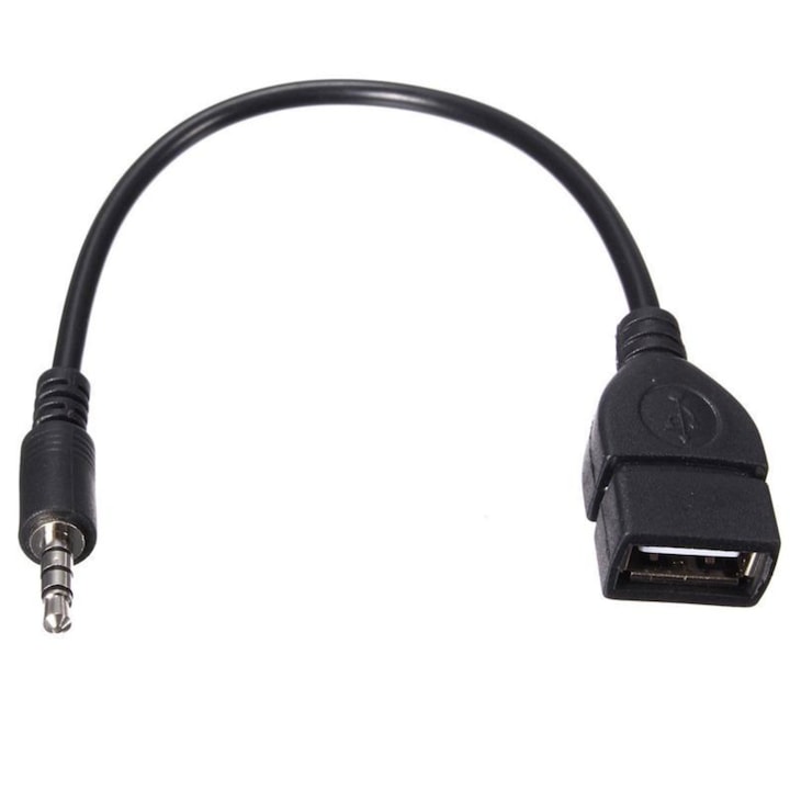 Cablu adaptor USB OTG mama la Jack 3.5 tata, negru, lungime 20 cm