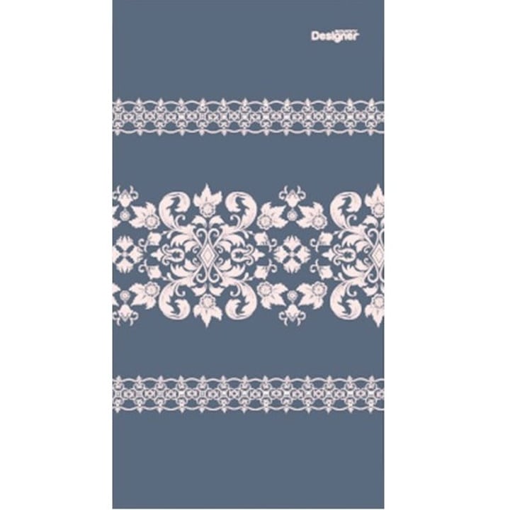 Esarfa dama IZMAEL, model Melinda Csosal, 49x25cm, albastru/ornament, material bumbac/acril