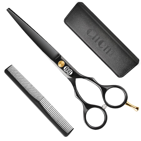 Set de 5 profesionale foarfece de tuns, CIICII, C1318, 6.5", Inox, Vine cu pieptene, Regulator de foarfece, Geanta de depozitare, Negru lacuit