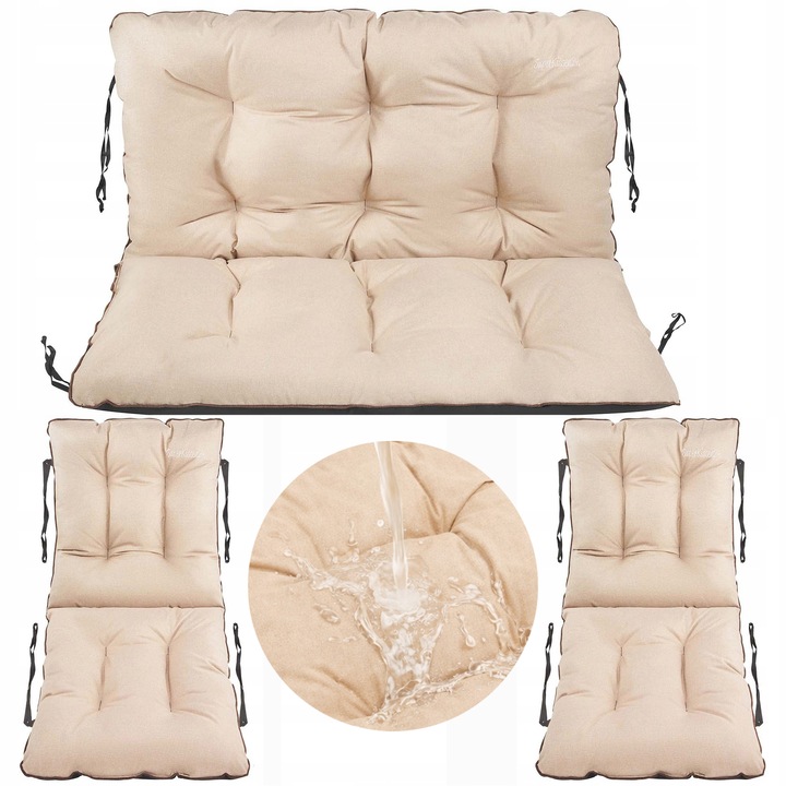 Set Perne scaun terasa, gradina, 3 piese, 100x60x50 + 2x 48x48x48 cm, exterior, impermeabila, pentru banca, fotoliu, Bej Linen, Superkissen24