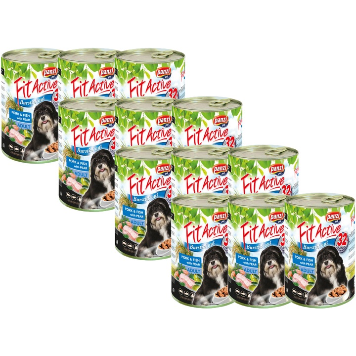 FitActive kutya konzerv sertés-hal, 12x1240g