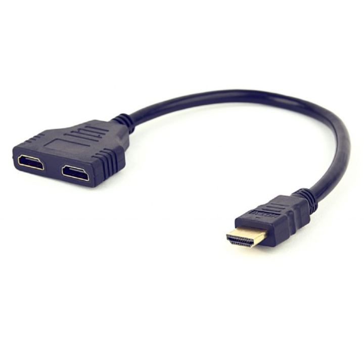 Кабел HDMI мъжки към 2 HDMI женски, 20 см, черен цвят - за множествена връзка