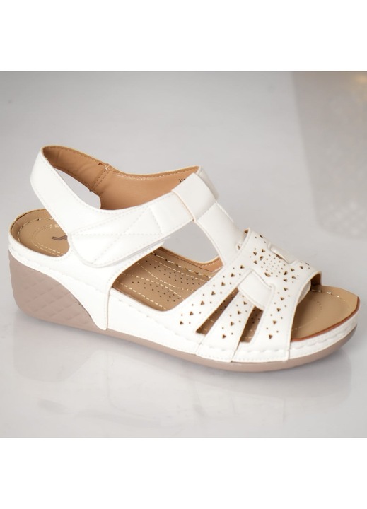 Sandale dama cu platforma, Moda Stil, Iulia, Piele ecologica, Alb
