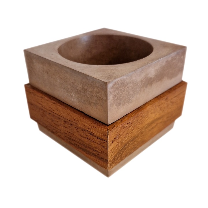 Ghiveci decorativ pentru plante, Potto, fabricat din beton si lemn masiv, maro, interior d5.5 x h5.3 cm