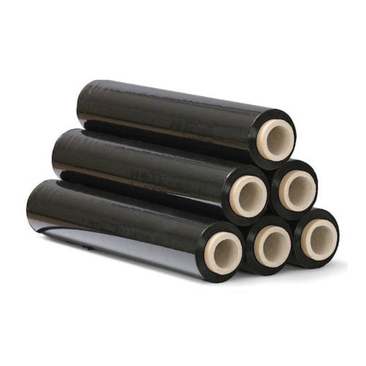 Set 6 Role Folie Stretch Neagra Manuala pentru Ambalare 23 microni / 50 cm latime / 120 m lungime