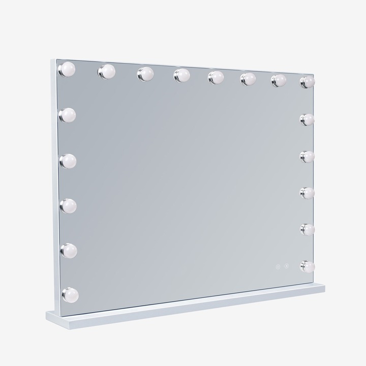 FENCHILIN Kozmetikai tükör, fém, LED, USB, Bluetooth, 80x58 cm, fehér