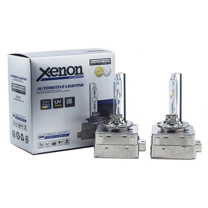 Set 2 Becuri auto Xenon D1S AutoREY® Premium, 35W, Soclu Metalic Quick Start, Lumina Alb Rece 6000K, Bixenon, Faza Lunga si Scurta, +60% Luminozitate, Durata 50.000 Ore, Consum Redus, Vizibilitate Imbunatatita, Instalare Usoara, Performanta Stabila