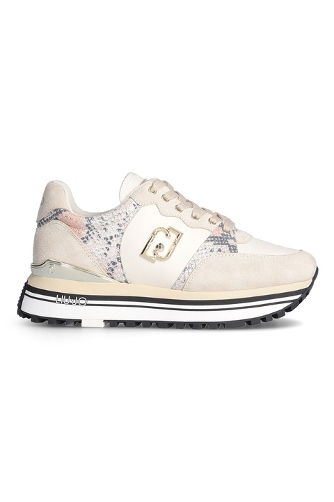 Liu Jo, Pantofi sport de piele intoarsa cu garnituri cu model piele de sarpe, Auriu/Bej, 37