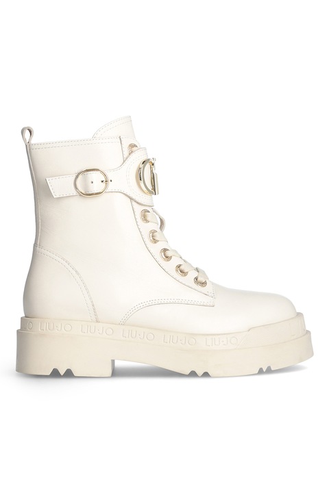 Liu Jo, Bocanci combat de piele cu garnituri sintetice, Alb fildes, 36