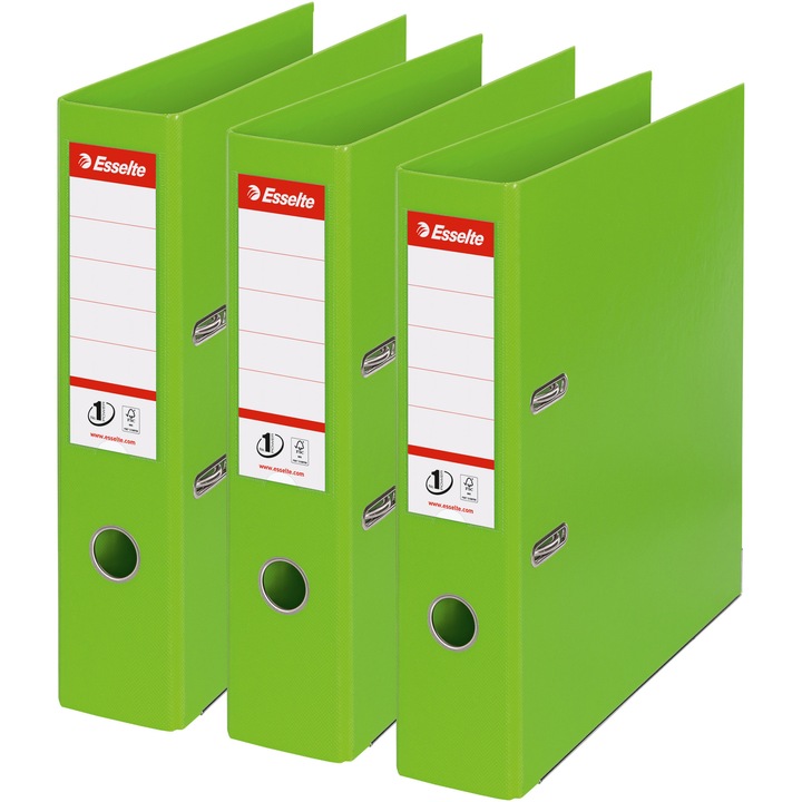 Комплект от 3 класьора Esselte No.1 Power VIVIDA, PP/PP, Частично рециклиран, FSC сертификат, A4, 7,5 см, Зелен