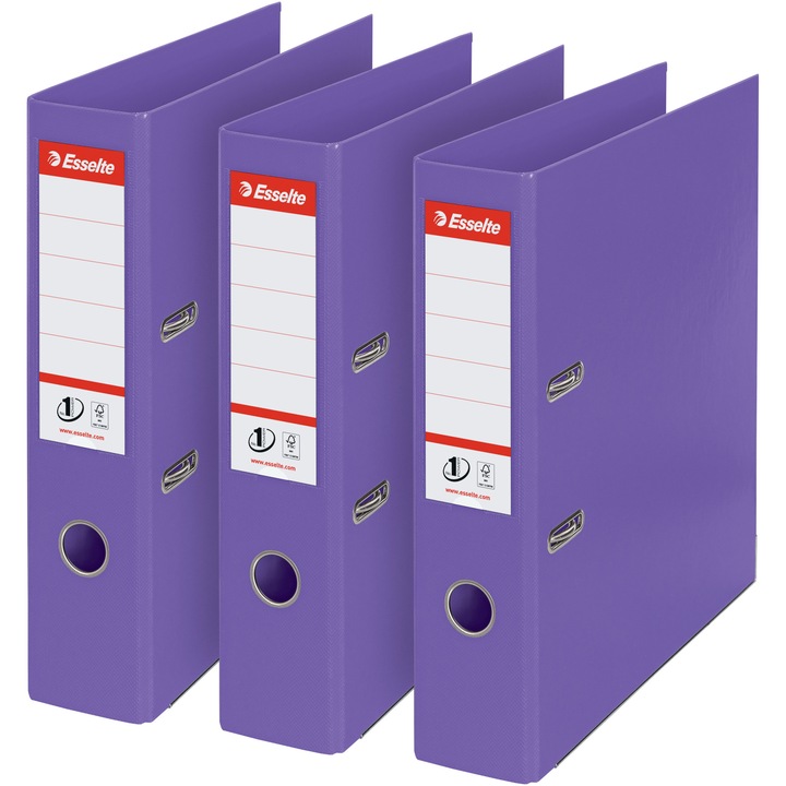 Комплект от 3 класьора Esselte No.1 Power VIVIDA, PP/PP, Частично рециклиран, FSC сертификат, A4, 7,5 см, Лилав