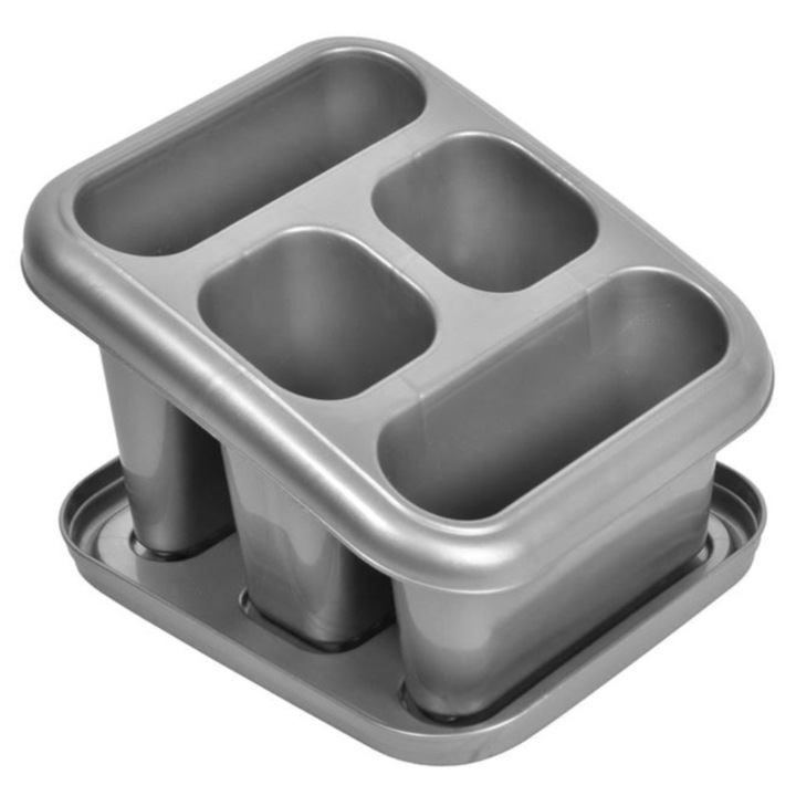 Cutie de uscare pentru tacamuri, plastic, gri, 15 x 18 x 12 cm