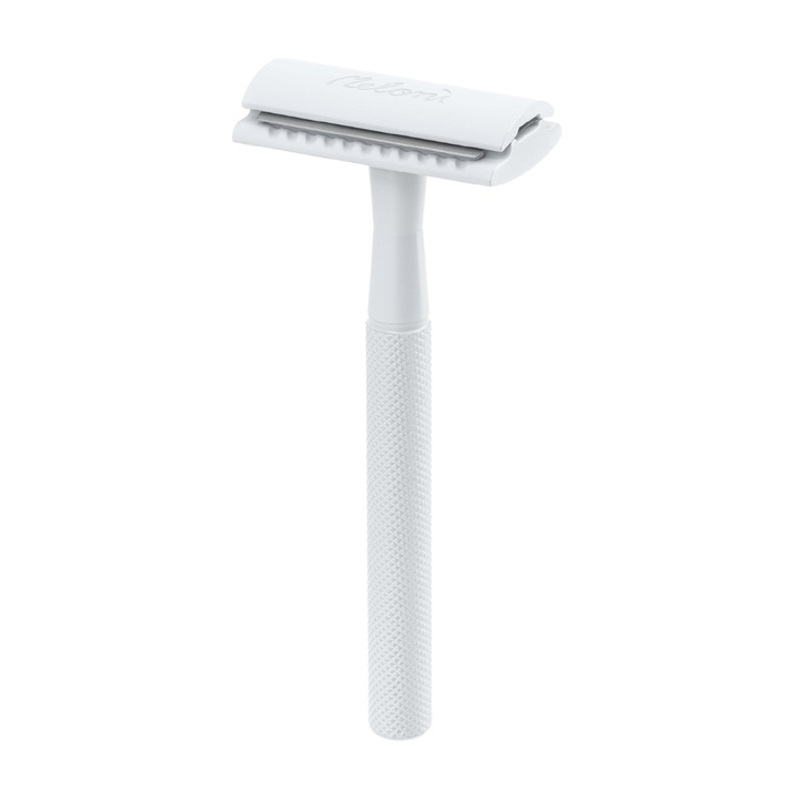 Aparat de ras clasic, Meloni, cu 5 rezerve de lame de ras otel inoxidabil suedez, alb