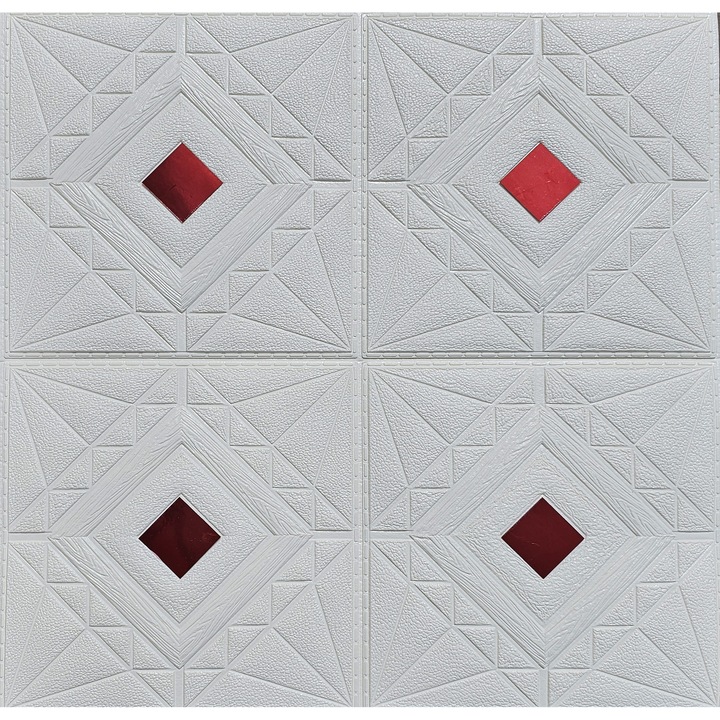 Tapéta DEGRETS 99232 Öntapadós 3D Tapéta rombusz fehér-piros, Méret: 70cm x 70cm x 8mm