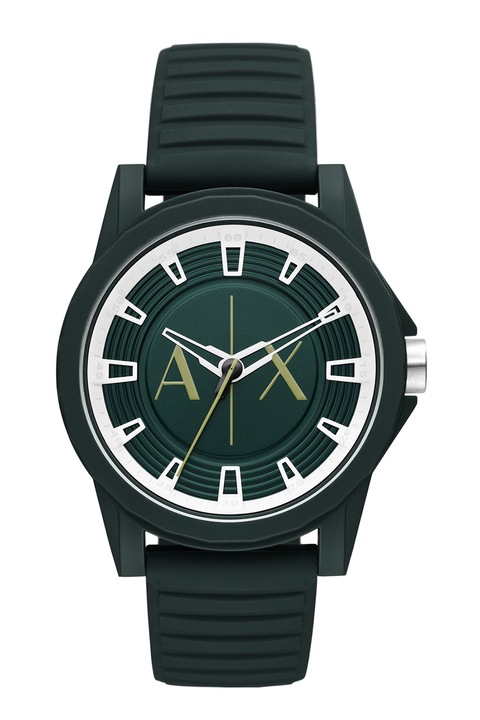 ARMANI EXCHANGE, Кварцов часовник със силиконова каишка, Тъмнозелен