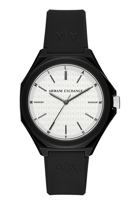 ARMANI EXCHANGE, Кварцов часовник със силиконова каишка, Черен