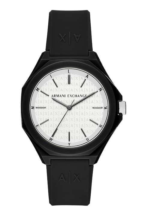 ARMANI EXCHANGE, Кварцов часовник със силиконова каишка, Черен