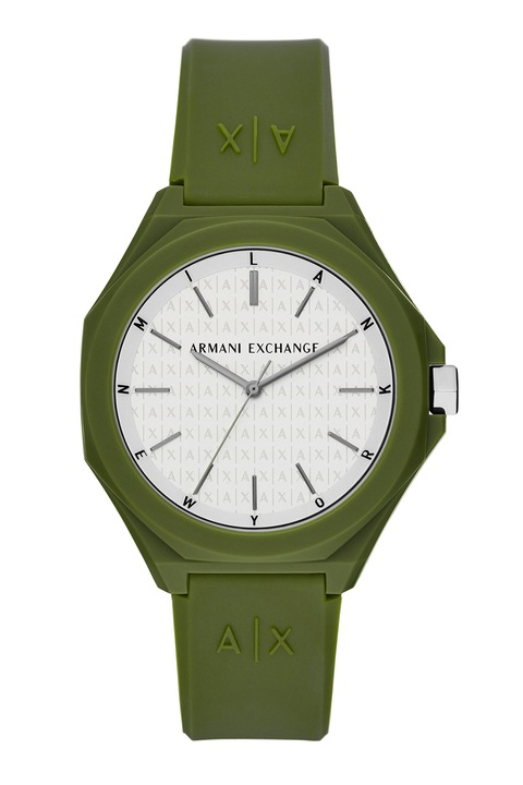 ARMANI EXCHANGE, Кварцов часовник със силиконова каишка, Тъмнозелен