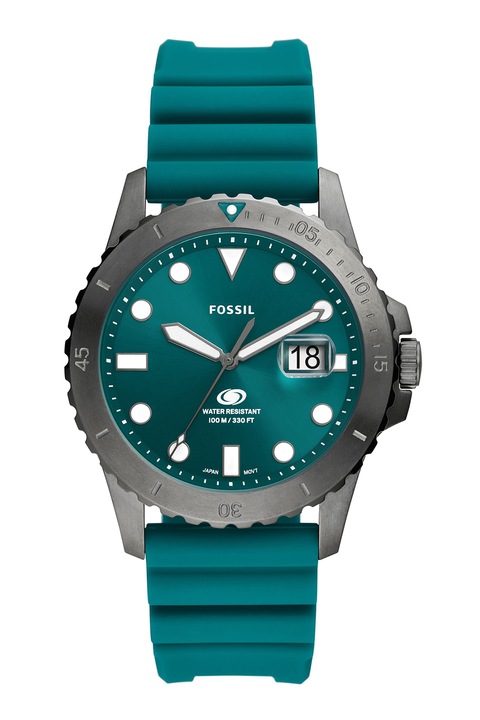 Fossil, Аналогов часовник със силиконова каишка, Синьо-зелен
