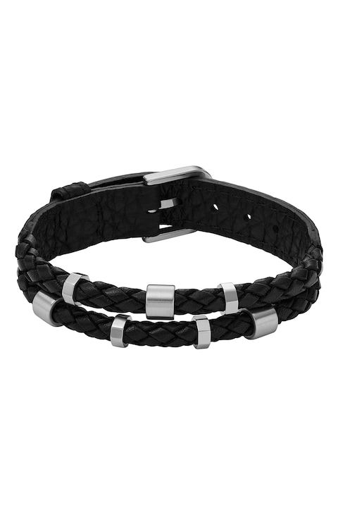 Fossil, Bratara uni de piele, Negru, Argintiu