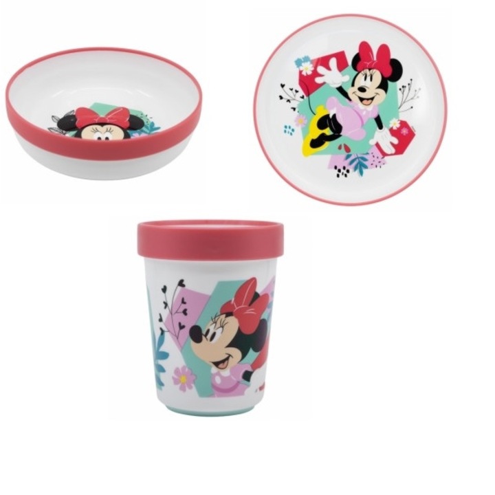 Set mic dejun plastic 3 piese, antiderapant, Minnie Mouse Being More Minnie Alb 0.260 l