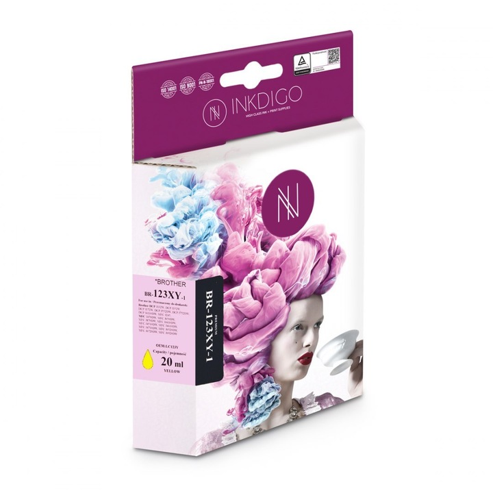 Cerneala INKDIGO pentru BROTHER LC123 XL, Galben